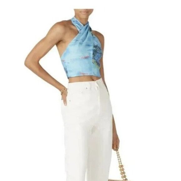 Staud $145 Blue Kai Crepe Cropped Halter Top Size 8 - Picture 2 of 4
